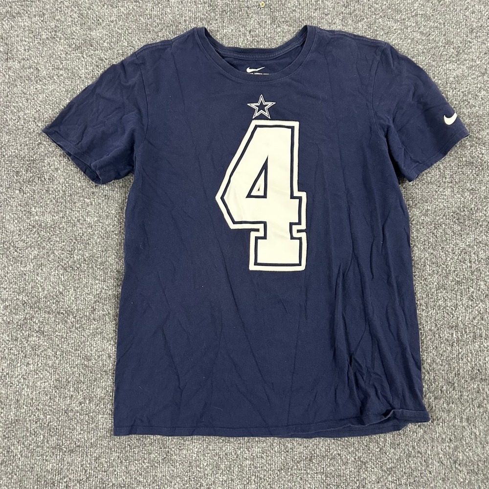 Nike Dallas Cowboys Dak Prescott 4 Shirt Mens Medium Navy Blue Athletic Cut Tee